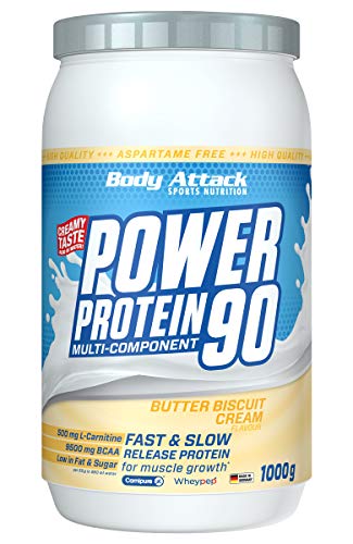 Body Attack Power Protein 90 - Low Fat - 85% Eiweiß - 500mg L-Carnitine (Butter Biscuit, 1 kg)