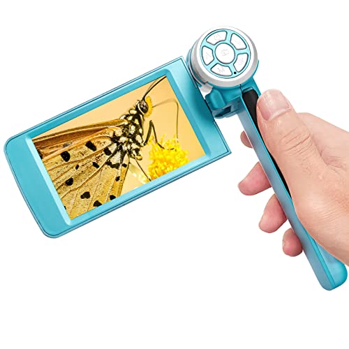 Andonstar AD203 Taschenmikroskop mit 4 Zoll Bildschirm für Kinder und Erwachsene, Blau, Unterstützt Windows Mac PC, Bilder & Videos aufnehmen, Handheld USB Digital Mikroskop
