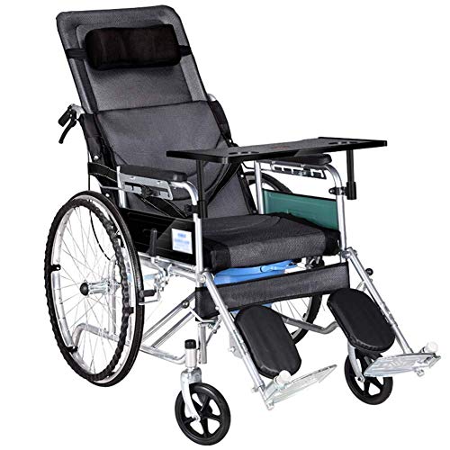 GAXQFEI Rollstuhl mit Kopfstütze, faltbare Rollstuhl mit Anti-Rutsch-Armlehne, höhenverstellbare Fußstützen, 22 Kg Heller Stahl, Transport Rollstuhl,