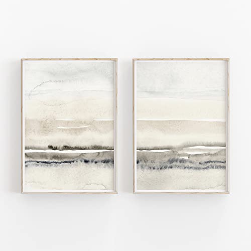 Beige und graues Leinwandbild abstraktes Aquarell Posterdruck modernes minimalistisches Wandbild nordische Bilder Wohnzimmer Heimdekoration 40 x 60 cm x 2 ungerahmt