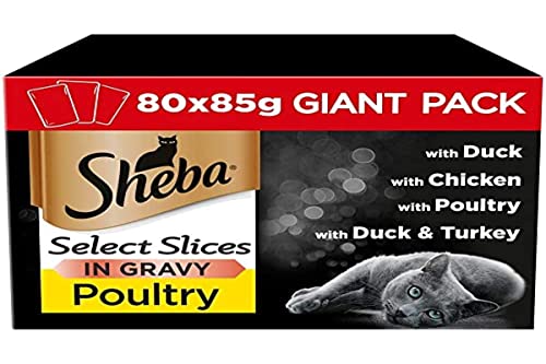 Sheba Futterbeutel für ausgewachsene Katzen, 80 x 85 g, ausgewählte Scheiben für Geflügelsammlung in Soße