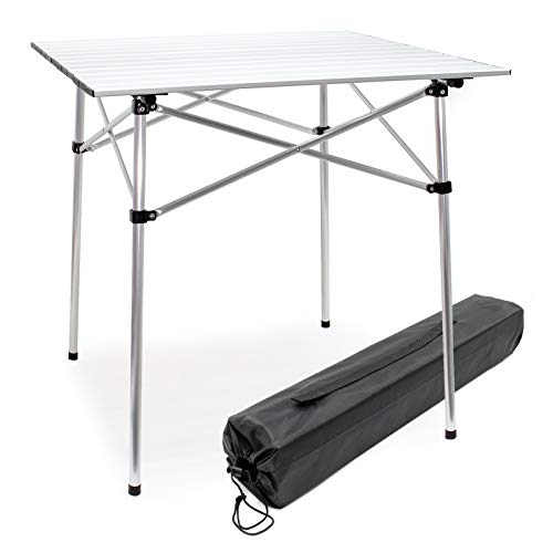 Wiltec Aluminium Camping Rolltisch mit 70x69cm zusammenrollbarer Tischplatte und Transporttasche Falttisch