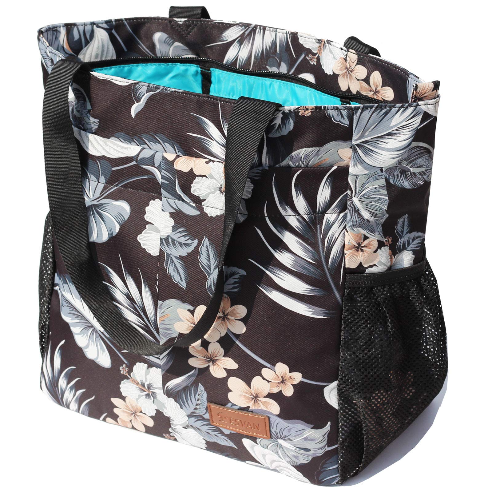 ESVAN Original Floral wasserdichte Tragetasche Große Schultertasche mit Mehreren Taschen für Fitnessstudio, Wandern, Picknick, Reisen, Strand, tägliche Taschen