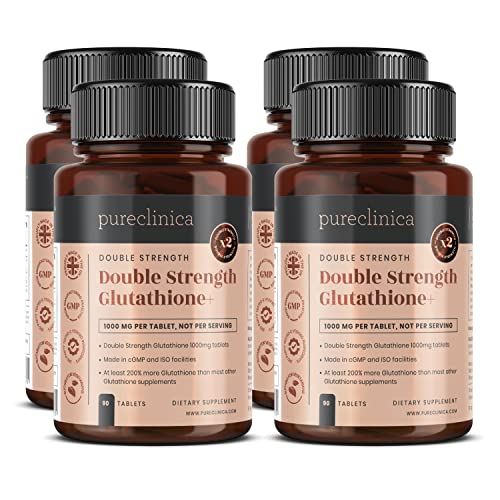 Double Strength Glutathione 1000mg x 240 Tablets (60 tablets per bottle, 4 bottles). With 500mg Glutathione, 300mg ALA, and 200mg Vitamin C per tablet. 200% stronger than regular glutathione tablets. SKU: GLU3x4