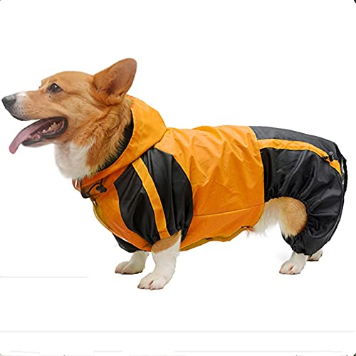 LITOSM Regenmantel Hund Hundekleidung Overall wasserdichte Kleidung Pembroke Walisisch Corgi Hund Regenmantel Mit Kapuze Rain Jacket Haustier Outfit (Color : Orange, Size : L)