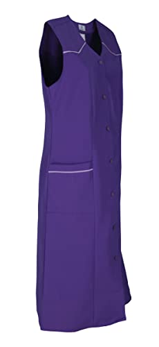 Damenkittel ohne Arm Kochschürze Kittel Schürze Knopfkittel einfarbig Hauskleid, Größe:40, Farbe:lila