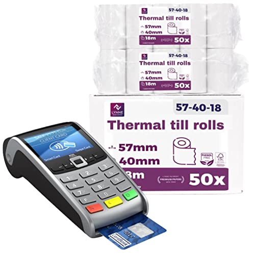 Ec-Cash Thermorollen 57mm x 18m x 12mm - Kassenrollen - Thermopapier - Bonrollen für Bankomat - Kredit-Kartenlesegeräte (57x40x12) (50 Rollen)