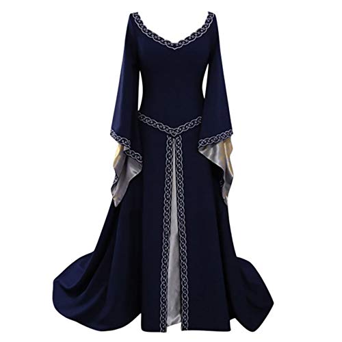 SALUCIA Damen Mittelalter Kleid Trompetenärmel Bodenlanges Retro Kostüm Gewand Gothic Renaissance Viktorianisches Prinzessin Kleidung Hexenkostüm