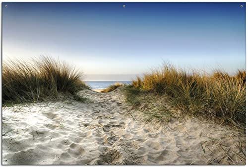 Wallario Garten-Poster Outdoor-Poster - Weg durch die Dünen zum Strand am Meer in Premiumqualität, Größe: 61 x 91,5 cm, für den Außeneinsatz geeignet