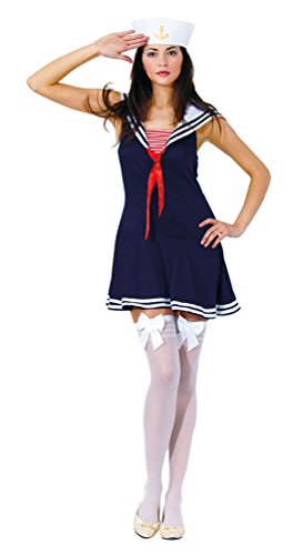 Karneval-Klamotten Sexy Matrosin Kostüm Damen Marine Damenkostüm blau-weiß-rot Karneval Kleid inkl. Matrosen-Mütze, Overknees