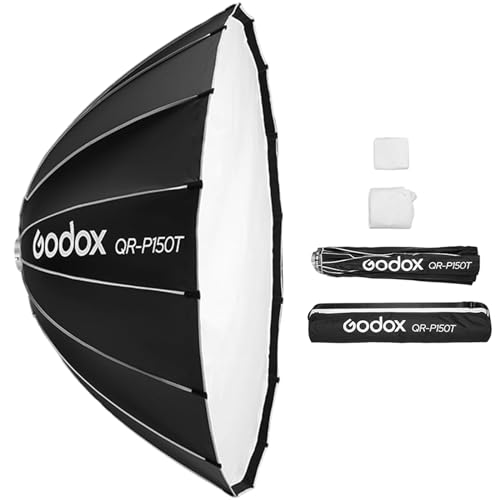 Godox QR-P150T 150 cm/59 Zoll parabolische Tiefe Softbox, Schnellverschluss, Faltbare Softbox mit Standard-Bowens-Halterung und Diffusoren für Blitzgerät Speedlite Dauerlicht Fotografie Porträt