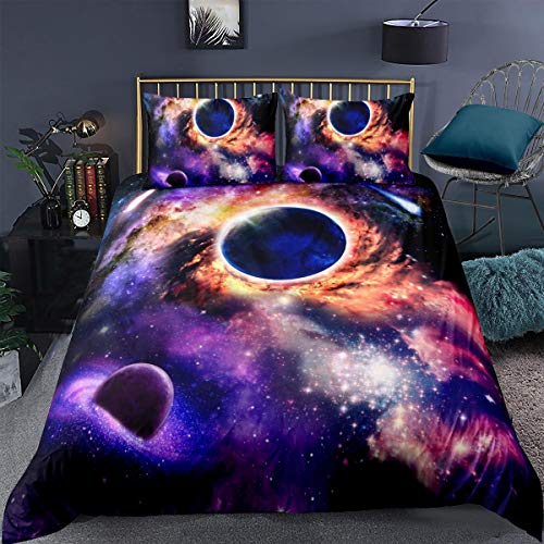 Loussiesd Galaxy Bettw?sche Set 135x200 cm Kinder Bettbezug Jungen Universum Nebula Star Planet Print Betten Set für Astronomie Liebhaber mit Rei?Verschluss 1 Kissenbezug 80x80cm