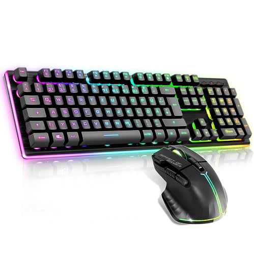 SPIRIT OF GAMER x Ultimate 600 | Gaming Tastatur Maus Set Kabellos Schwarz Wiederaufladbar RGB | Layout QWERTZ Deutsch | Keyboard Semi Mechanisch | 4800 DPI Wireless Mouse | Für PS5, PS4, PC, Xbox