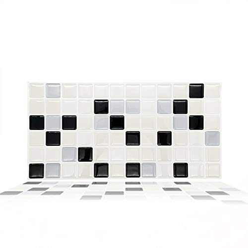 WALPLUS Fliesenaufkleber, 30 x 15 cm, klassisches schwarzes und weißes Mosaik, glänzend, 30 x 15 cm, Wand-Spritzschutz, Vinyl, zum Aufkleben, abziehen und aufkleben, Badezimmer, Küche, Dekor,