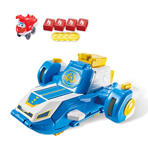 Super Wings Mini World Aircraft Playset & Jett Figur Bot Flugzeug, verwandelt Sich in eine Schiebepiste mit coolen Licht- und Soundeffekten, Spielzeug für 3 4 5 6 7 Jahre alte Jungen Mädchen