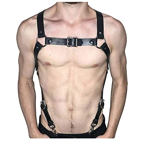 KELAND Herren Punk Leder verstellbarer Körper Unterwäsche Brustgurt Gürtel Rollenspiel Party Kleidung Gurt Gurt (Schwarz-005)