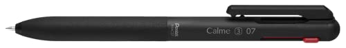 Pentel BXAC37A Calme 3-Farb-Kugelschreiber, deutlich gedämpftes Klick-Geräusch, Griffzone in Lederoptik, nachfüllbar, Kugel 0.7mm = Strichstärke 0.35mm, schwarz/rot/blau, 1VE=10 Stück