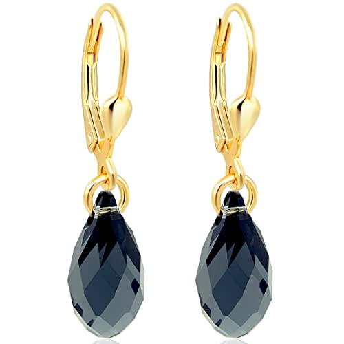 Ohrringe Gold Schwarz Tropfen Swarovski Kristalle 925 Sterling Silber NOBEL SCHMUCK