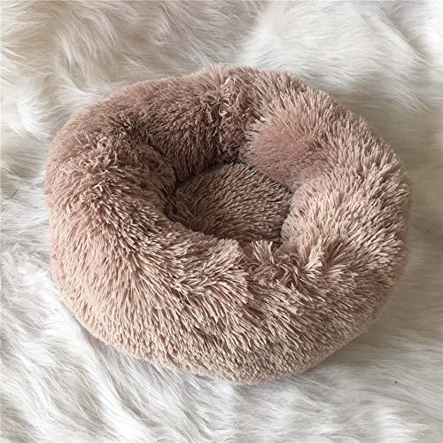 Fansu Hundebett rund Hundekissen Plüsch weichem Hundesofa rutschfest Base Katzenbett Donut Größe und Farbe wählbar (Beigebraun,80CM)