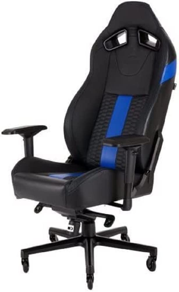 Corsair T2 Road Warrior - Kunstleder Gaming Stuhl (Einfache Montage, Ergonomisch Schwenkbar, Verstellbare Sitzhöhe & 4D Armlehnen, Komfortable breite Sitzfläche mit hoher Rückenlehne) Blau