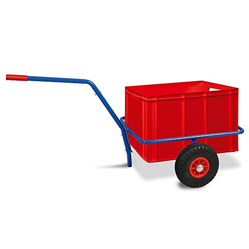 Handwagen mit herausnehmbarem Kunststoffkasten 600x400x420 mm, rot, pannensichere Reifen, Tragkraft 200 kg