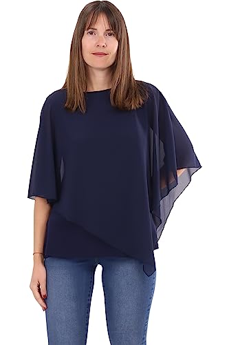 Malito - Damen Chiffonbluse - kaschierendes Fledermaus Shirt - asymmetrische Tunika mit lockerer Passform - blickdichte Bluse im Poncho Style 10732 (34-44 | dunkelblau)