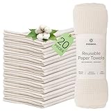 Wiederverwendbare Papierhandtücher waschbar – Bambus Naturfreundliche Papierhandtücher Bio-Baumwolle – dicke, starke, papierlose Küchenrolle – wiederverwendbare Servietten – Zero Waste (20 Pack)