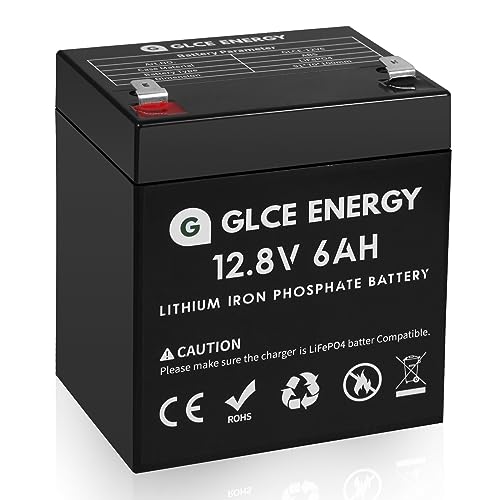 12V 6Ah Lithium Batterie LiFePO4, GLCE Energy Wiederaufladbarer Lithium-Akku mit 5000+ tiefen Zyklen und BMS Schutz, Lithium-Akku für Alarmanlage, Fischfinder, Solarpanel Kit, Wohnmobil, Camping