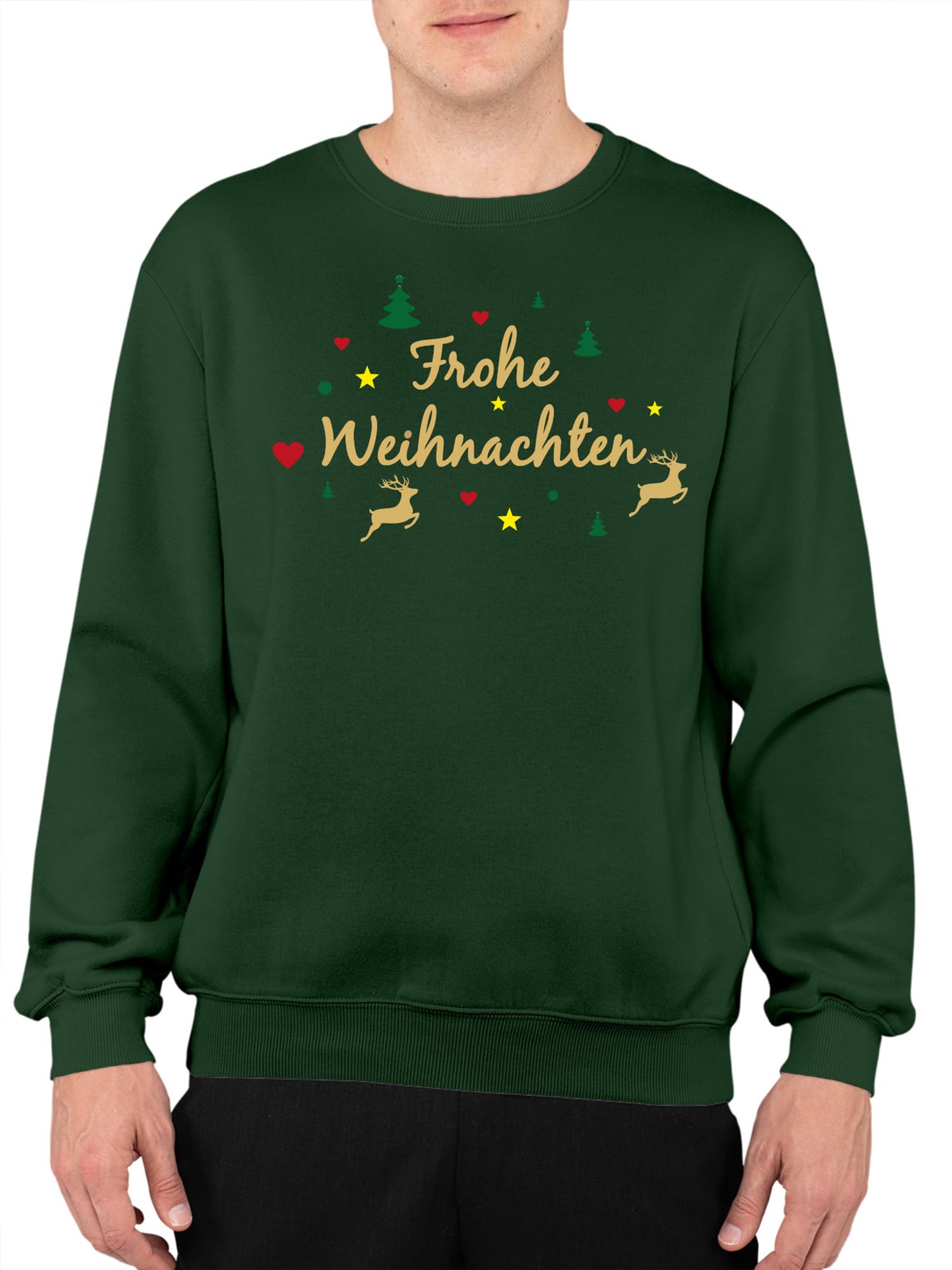 Shirt-Panda Herren Weihnachten Sweatshirt - Frohe Weihnachten Rentier - Christmas Sweater - Pullover Heiligabend - Dunkelgrün L
