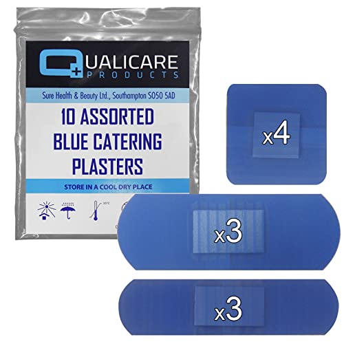 50 PACK OF 10 ASSORTED QUALICARE PREMIUM ULTRA THIN BLUE CATERING FIRST AID K...