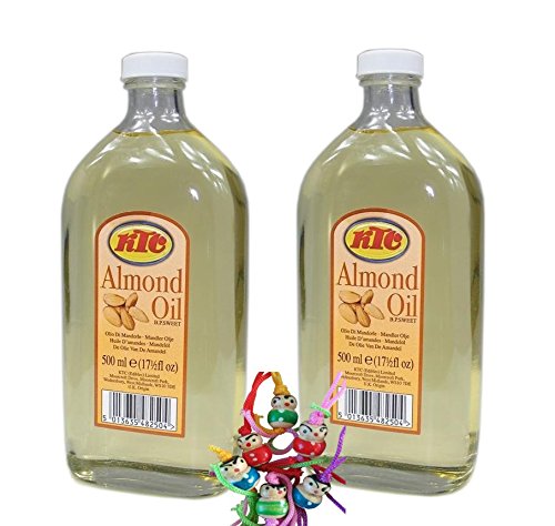 [ 2x 500ml ] Mandelöl / Speiseöl und für die Körperpflege / PURE ALMOND OIL + ein kleines Glückspüppchen - Holzpüppchen