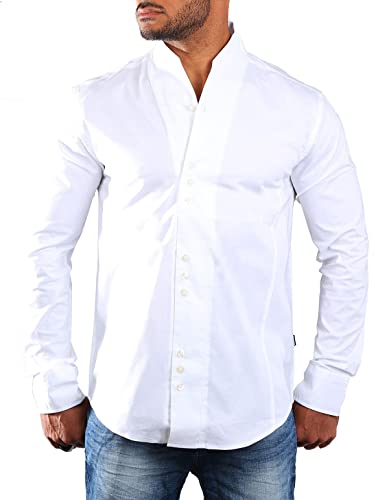 Carisma Herren Uni Langarm Stehkragen Hemd einfarbig Basic H-902-regular fit, Grösse:S, Farbe:Weiß