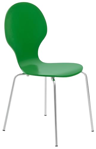 CLP Stapelstuhl Diego l Ergonomisch geformter Konferenzstuhl mit Holzsitz und Metallgestell I Stapelbarer Stuhl mit pflegeleichter Sitzfläche, Farbe:grün