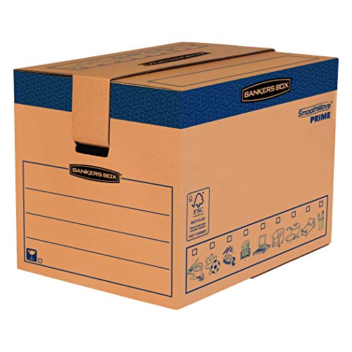 BANKERS BOX Umzugskarton SmoothMove, Heavy Duty, aus doppelt verstärkter Wellpappe mit Tragegriffen, schneller FastFold Aufbau ohne Klebeband, 127 Liter, 45.5 x 60.5 x 45.5 cm, 5 Stück