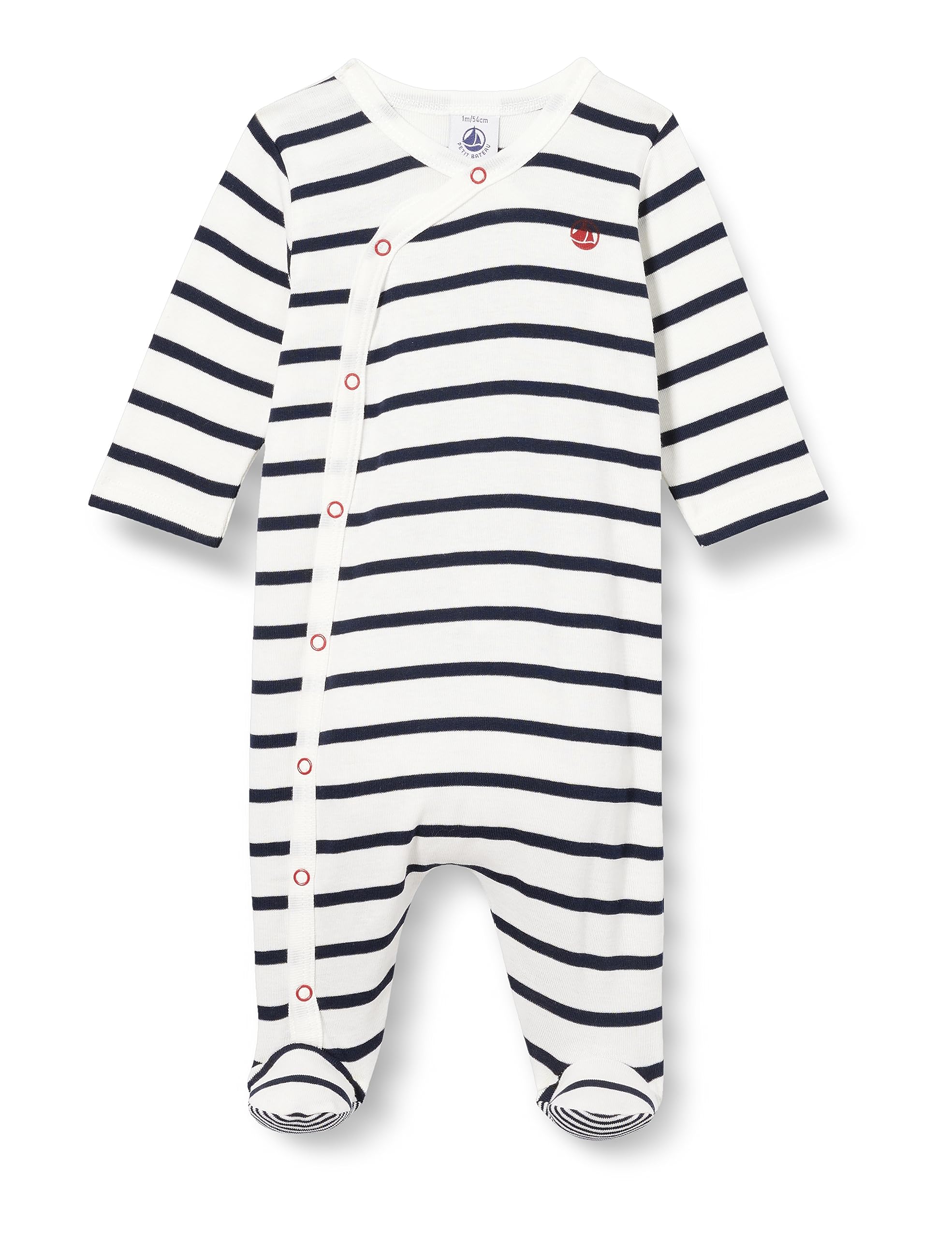 Petit Bateau Unisex Baby Pyjama zum Schlafen gut, Weiss Marshmallow / Blau Smoking, 3 Monate