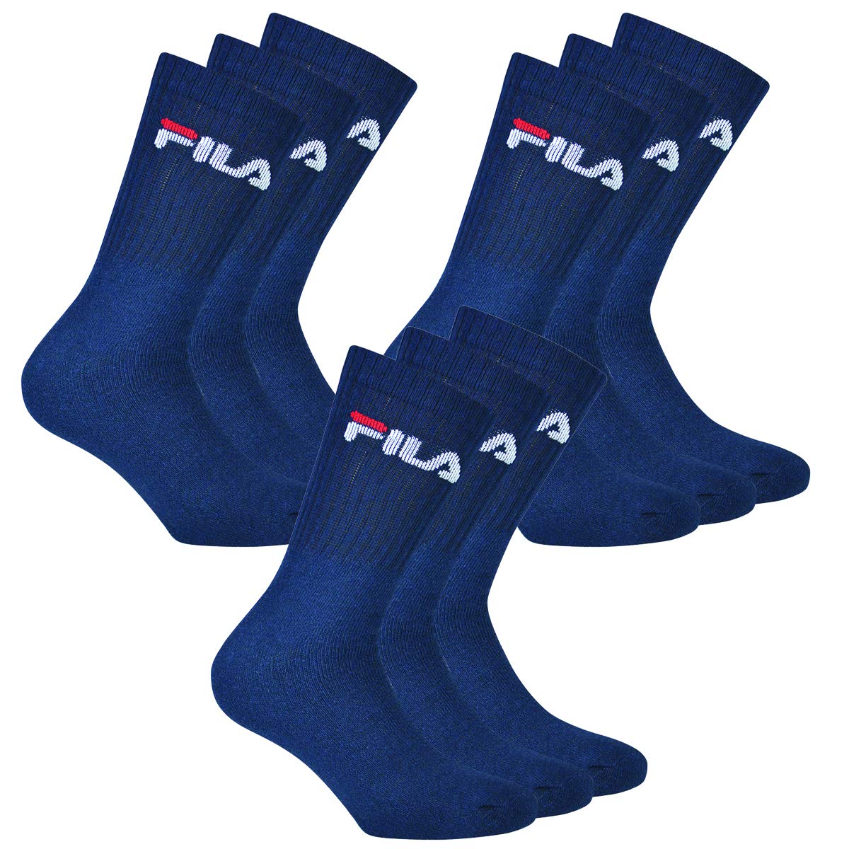 Fila 9 Paar Socken, Frottee Tennissocken mit Logobund, Unisex (3x 3er Pack) (Marine, 43-46 (9-11 UK)