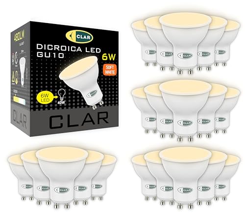 CLAR- LED GU10 LED Kaltweiss, 6W GU10 LED, Leuchtmittel GU10, GU 10 LED, LED Lampe GU10, LED Leuchtmittel GU10 Warmes Weiß 3000ºk (Pack 20)