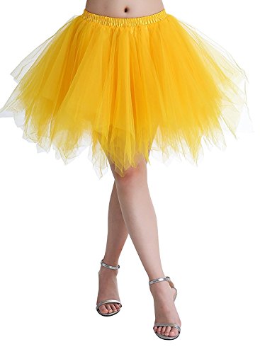 Karneval Erwachsene Damen 80's Tüllrock Tütü Röcke Tüll Petticoat Tutu Gelb