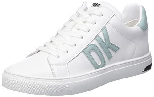 DKNY Damen Abeni Lace-up Leather Sneakers Sneaker, White/Sage, 37 EU