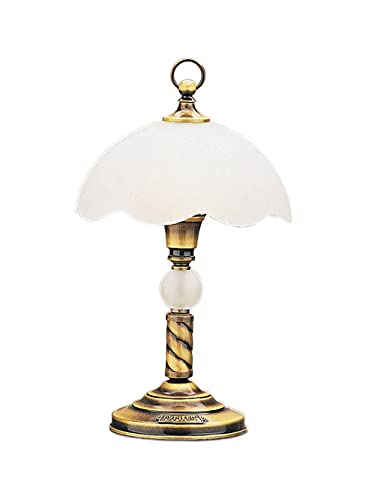 Licht-Erlebnisse Tischlampe Messing Weiß Glas Metall rund 40cm TOBSYN Lampe Jugendstil Antik Nachttischlampe Beistelltisch