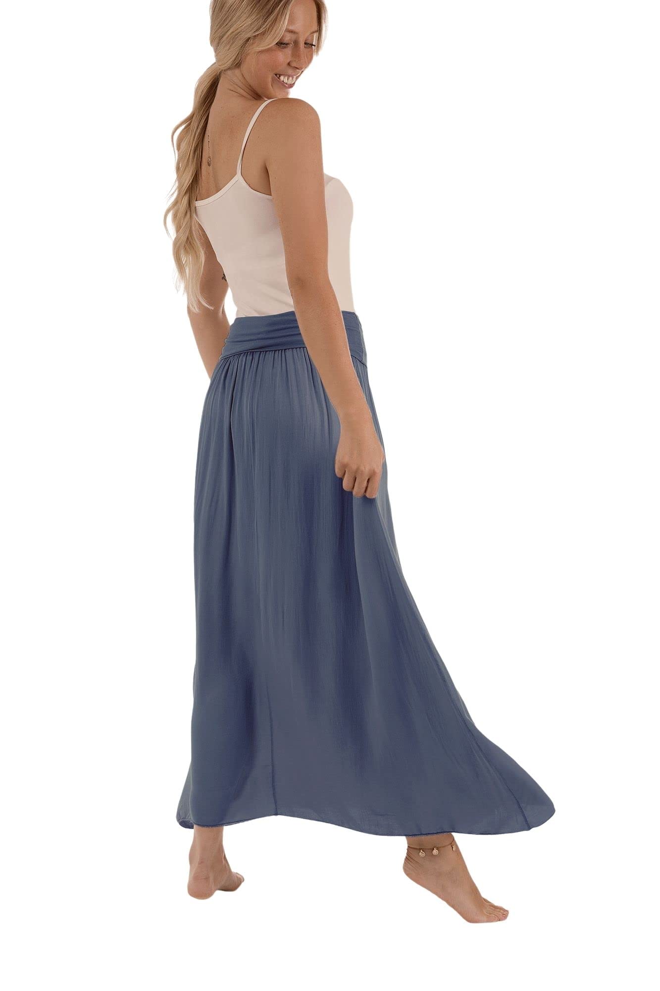 U&F Damen Maxi-Rock mit hohem Gummibund | S-XL I Rock für Frühling & Sommer | für die Schwangerschaft | Knöchellanger Faltenrock oder Maxirock | Sommerrock für den Strand | Jeans Größe S