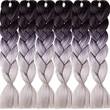 LDMY Ombre Grey Jumbo Braids-24Inch 2 Tone Braiding Hair Synthetic for DIY Wigs 6pcs/pack 100g/pc