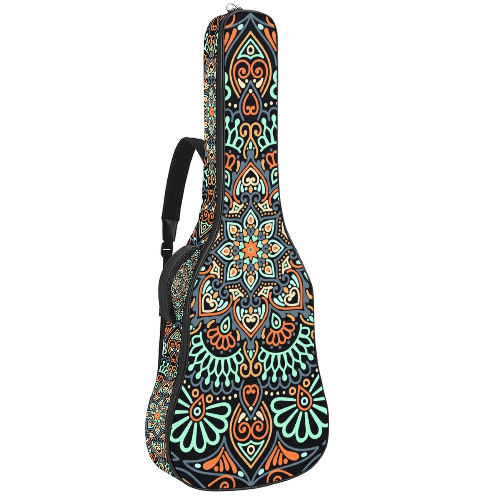 Gitarren-Gigbag, wasserdicht, Reißverschluss, weich, für Bassgitarre, Akustik- und klassische Folk-Gitarre, Vintage-Mandala-Blumenmuster