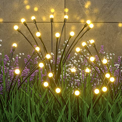 ZWOOS Solarlampen für Außen Garten, 4 Stück 10 LED Glühwürmchen Leuchte Solar, Ip65 Wasserdicht Solarleuchten Für für Außen, Gärten, Weg, Hinterhöfe, Rasen Dekoratio, Warmweiß, Stetig + Blinken