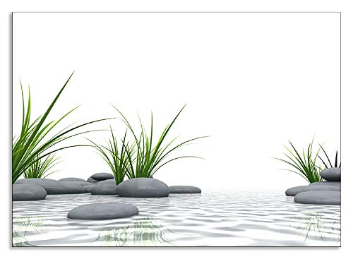 Artland Spritzschutz Küche aus Alu für Herd Spüle 50x70 cm Küchenrückwand mit Motiv Natur Zen Wellness Spa Yoga Asien Gräser Stein Weiß T6CD