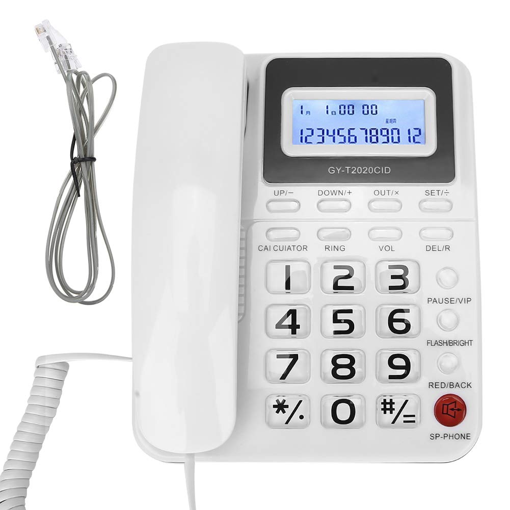 fasient1 Schnurgebundenes Festnetztelefon,Großtastentelefon mit Zeiteinstellung und Anrufer ID Anzeige,Freisprecheinrichtung für Hotel/Büro/Hause(Weiß)