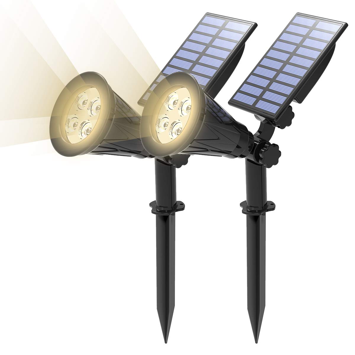 T-SUN (Upgraded 250 Lumens 2 Stück LED Solarleuchten, 2-in-1 Wasserdicht Drahtlos Solarbetriebene Gartenleuchten für Hof, Wand, Garten, Rasen, Wege, Auffahrt, Terrasse (4000K)