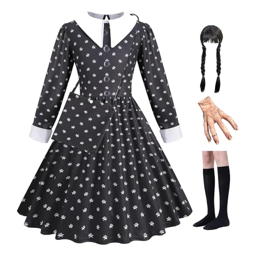 Addams Kostüm Kleid Damen | Kleid Mädchen | Mädchen Karnival Kosplay Schwartz Kleid | Wendsday Kostüm Kinder Halloween Kostüm Kinder | Kostüm Mädchen Für Karneval