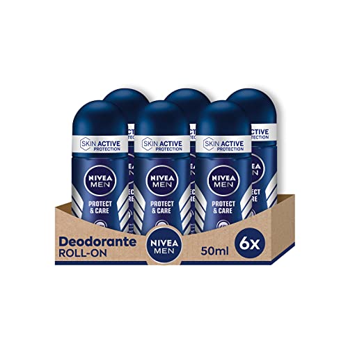 Nivea MEN Protect & Care Roll-On Antitranspirant Deodorant 6 x 50 ml, Herren Deodorant mit 0% Alkohol, Deo Roll mit NIVEA MEN Care Complex, reguliert die Atmungsaktivität für 48h