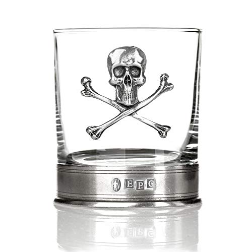 Eburya Skull & Crossbones Tumbler - Handgefertigtes Whisky Glas mit Totenkopf aus Zinn